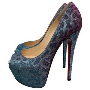 Christian Louboutin 'Highness Leopard Print Lame' Turquoise/Violet